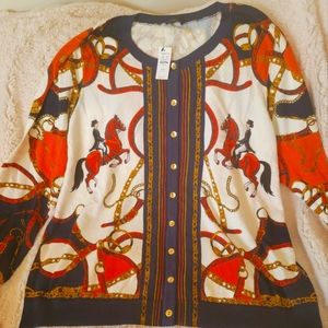 Talbots equestrian themed cardigan sweater